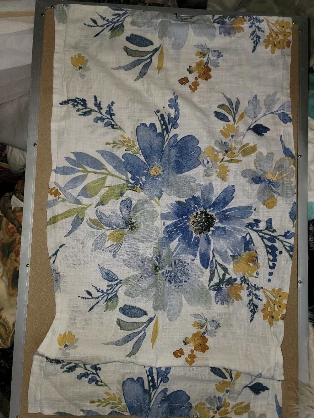 Shabby Chic Pillow Sham Set (2) Blue and Yellow Floral 100% cotton King Sz